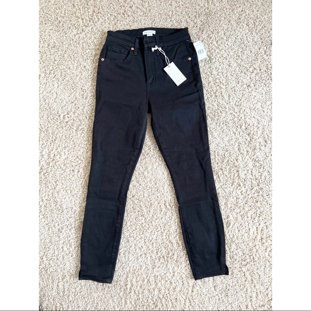 Good American GOOD WAIST CROP SIDE SLIT in Black 001